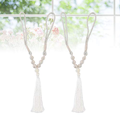 Cortina de amarrar com franja decorativa para cortina de amarrar e amarrar da Lioobo, Branco, 1 Pair