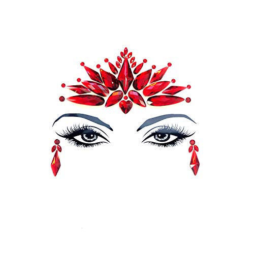 Neva Nude Demonica Red Face Crystal Sticker - Gems for Carnivals, Halloween, Festivals, Raves, & Parties | Medical Grade Adhesive, Waterproof, & Sweatproof | Made in USA