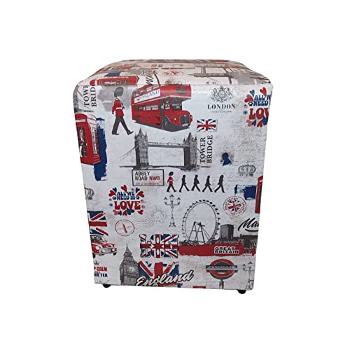 Puff Sem Baú Quadrado Decoração Courino Estampado Banqueta (Inglaterra)