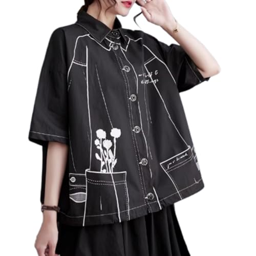 Large Size Womens Shortsleeved Shirt for Summer Casual Design Loose ​​ top Them Look Slim
