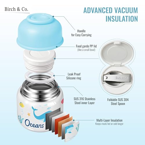 Image of Birch & Co. Baby Feeding Bowl and Spoon Set, Stainless Steel Food Bowls - 500ml, 304 Stainless Steel Baby Food Container with Double Wall Vacuum Insulation, BPA-Free Leak-Proof for School & Travel, Blue