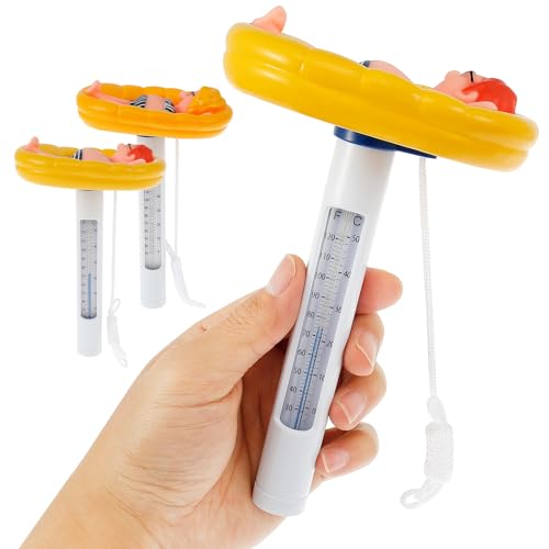 2 Pcs Floating Pool Thermometer Easy Read, Shatterproof Floating Water Thermometer Accurate Pool Temperature Thermometer Funny Pool Thermometer for Indoor Outdoor Swimming Pools Spas Hot Tubs, 6.7 in