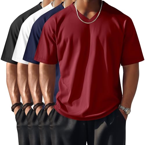Riyiper 4 Pack Men's Big and Tall V Neck T-Shirts, Raglan Short Sleeve 30% Cotton Oversized Top Casual Summer Basic Tee