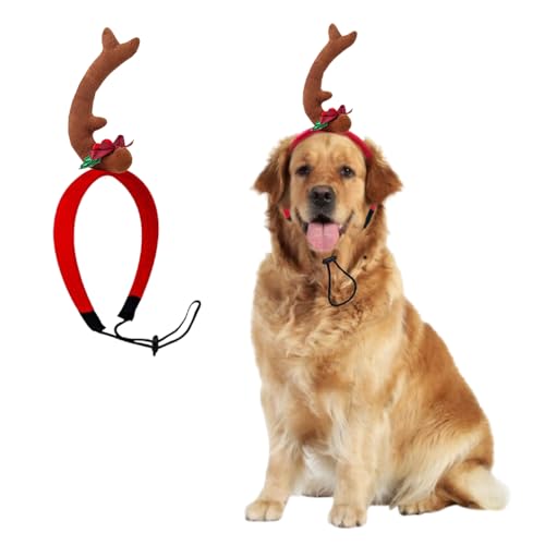 ANIAC Dog Antlers Headband Christmas Dog Outfit for Small to Large Dogs Reindeer Costume Pet Elk Head Accessories (Brown, Small to Large)