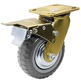 Casoter 6" Gold Swivel Caster Wheel w/Safety B6 Dual Locking Brake, Polyurethane PU Wheel with Tyre