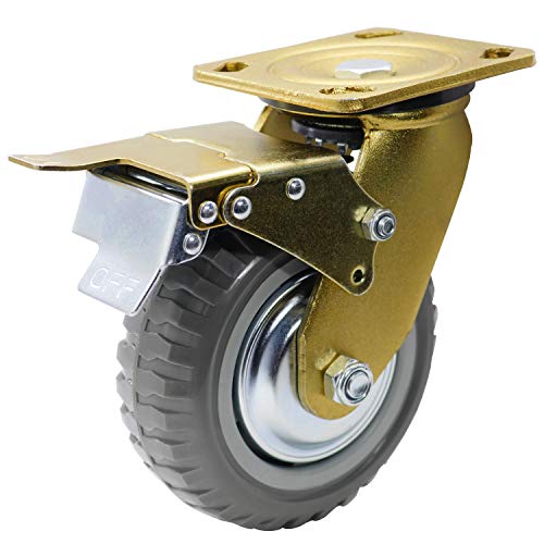Casoter 6" Gold Swivel Caster Wheel W/Safety B6 Dual Locking Brake, Polyurethane Pu Wheel With Tyre Veins Industrial Heavy Duty Caster, Double Ball Bearing Moving Silent 770Lbs Load Capacity #TOP6