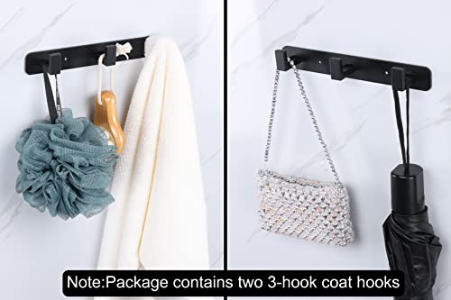 Vanloory Coat Rack, Heavy Duty Stainless Steel 3 Tri Coat Hook Hanger, Wall Mounted & Glue Adhesive Wall Hook, Rustic Clothes Hook/Key Hook Rail For Bathroom Kitchen Entryway(2 Pack, 3 Hook Black) #TOP1