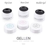 Gellen Soak Off Color Gel, Top Coat Base Coat Builder Gel