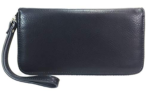 Faux Leather Wallet Simple Slim one Zipper Wallet Black