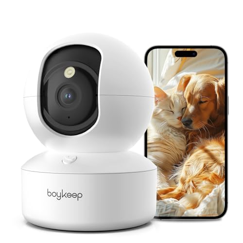 BoyKeep 2.4G/5GHz Überwachungskamera Innen 2K 360° WLAN Überwachungskamera Indoor Hundekamera mit APP Babyphone mit Kamera mit Bewegungserkennung, Nachtsicht, Zwei-Wege-Audio, K30 (White-1)