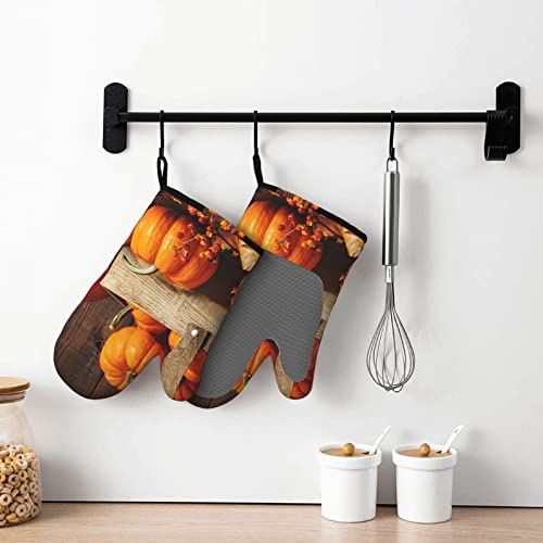 Heat Resistant Silicone Shell Oven Mitts With Waterproof, Set Of 2 Fall Pumpkin Print Oven Gloves #TOP4