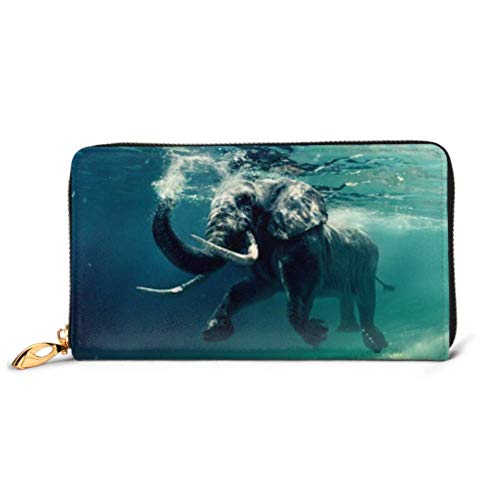 Preisvergleich Produktbild JHGFG Mode Handtasche Reißverschluss Brieftasche Schwimmen Elefant Unterwasser Spiegel des Afrikanischen Ozeans Telefon Kupplung Geldbörse Abendkupplung Blockieren Leder Brieftasche Multi Ca.