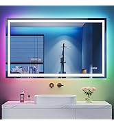 60x80cm Specchio Bagno Led RGB Luce Specchio Bagno Retroilluminato E Frontale Da Parete Specchio Deluxe Moderno Antiappanamento Tasto A Se Funzione Memoria Luce Regolabile 66087964 - Foto 2