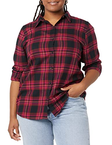 Amazon Essentials Women's Classic-Fit Long-Sleeve Lightweight Plaid Flannel Shirt, Black/Pink, Chelsea Tartan, X-Large #TOP2