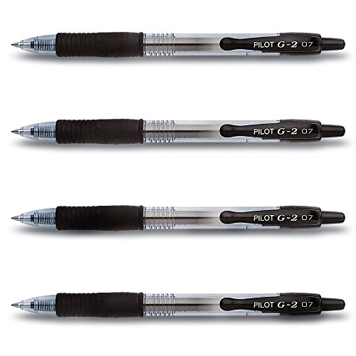 Stylo encre gel G2-07 Pilot noir lot de 4 roller retractable a pointe moyenne anti bavure