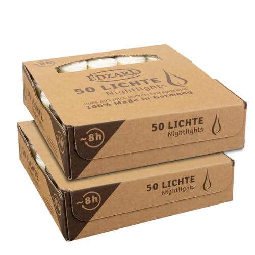 EDZARD 100 velas de té blancas (diámetro de 38 mm, 8 horas de combustión) de parafina, sin fragancia, taza de acrílico, velas nocturnas, para velas de té, ideales para velas permanentes Cornelius de