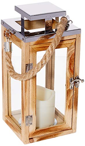 Lights4fun, Inc. Regular Wooden Battery Operated LED Flameless Candle Lantern for Indoor