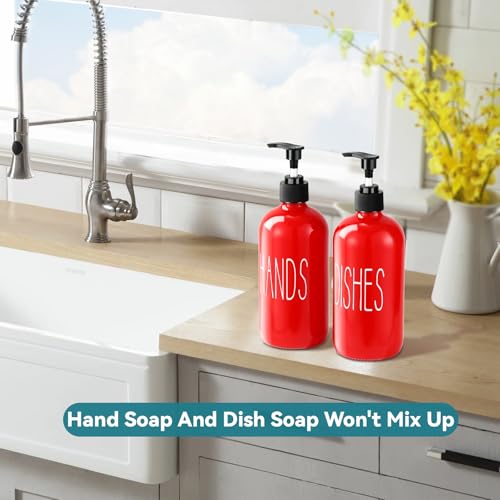 Image of COHOSEGE Glass Soap Dispenser Set 2 Pack,16 Oz Dish Soap Dispenser for Kitchen Sink,Red Kitchen Accessories and Kitchen Decor,Red Decorations and Kitchen Utensils for Kitchen