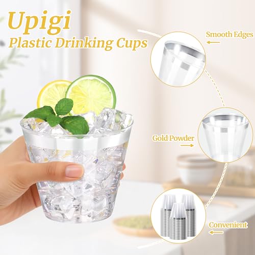 Image of 30 Pcs Silver Plastic Cups,9Oz Silver Rimmed Plastic Cups,Heavy Duty Clear Disposable Plasitc Cocktail Tumblers Wine Cup for Party,Wedding,Birthday,Christmas
