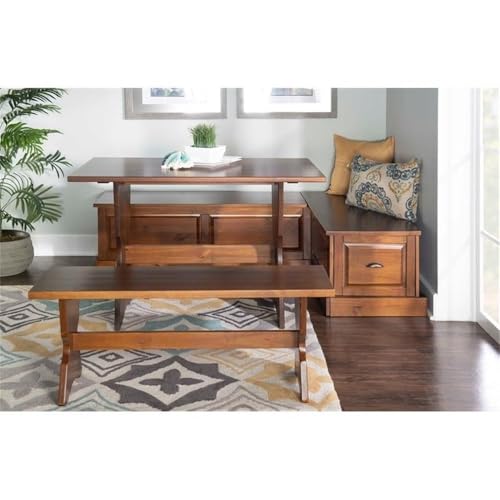 Riverbay Patio Conversation Kitchen Backless Breakfast Corner Nook Table Booth Bench Dining Set with Hidden Storage in Walnut Brown