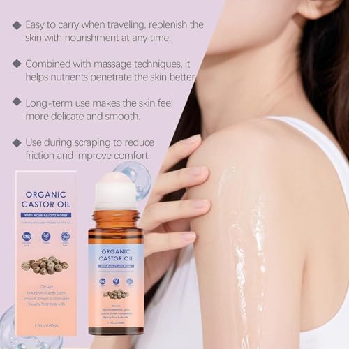 Organic Castor Oil with Rose Quartz Roller, Organic Castor Oil Roll On, Natural Ingredients, Gently Nourishes Skin, Deep Hydration & Smoothing, Suitable for All Skin Types (1pc) - 5