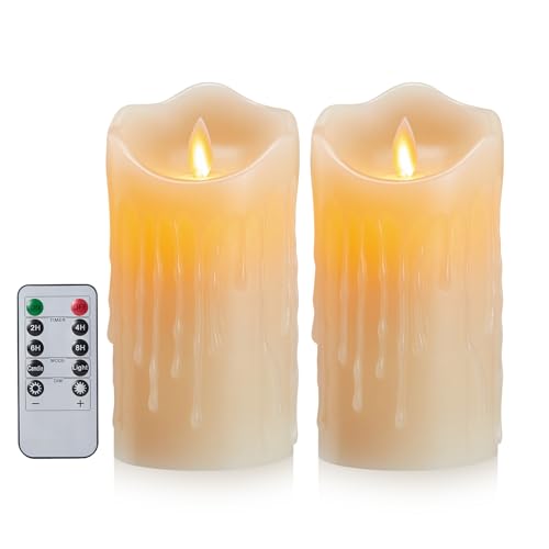FiiMoo 2 Pack LED Flameless Candles with Remote Control - Battery Operated, Flickering Flames for Christmas, Weddings, Parties & Home Decoration (12.5cm)