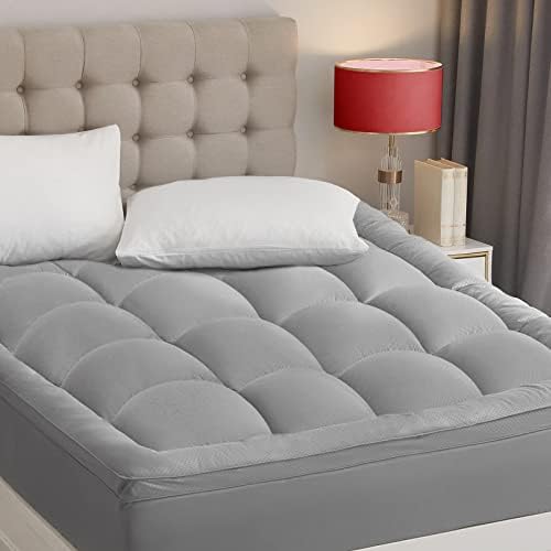 Yarnsoft Queen Size Extra Thick MattressTopper Hemline Deep Elastic Pockets16-21Inch,All Season Cooling & Breathable Mattress Pad Cover, Pillowtop Mattress Toppers Mattress Protector60×80" Grey
