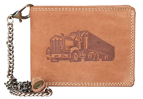 Portefeuille en cuir véritable routier chaîne métal 50cm marron homme