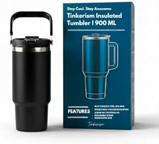 Generic Stainless Steel Vacuum Insulated Tumbler, 900ml Double Wall Travel Cup with Handle and Straw Lid, Leakproof Design for Hot and Cold Drinks, Perfect for Gym, Office, Travel (Black)