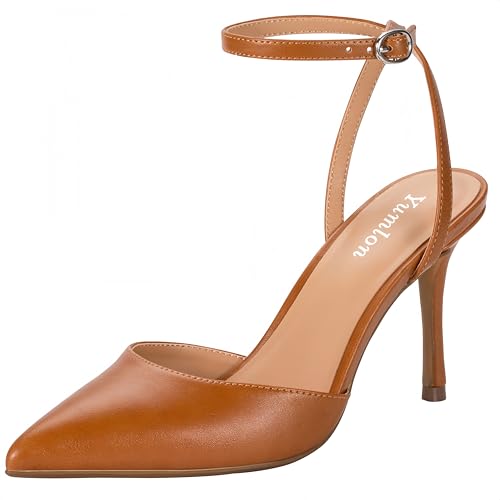 Yumlon Pointed Toe Slingback Brown Heels for Women Pumps, Size