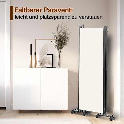 Miniatura 5 de Hebitod Biombo Biombo Con Ruedas, 3 Piezas, 263 X 181 Cm, Separador De Ambientes, Opaco, Para Interior, Para Casa, Oficina, Terraza, Color Beige