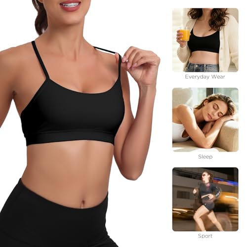 Image of Raxnode Women's 3-Pack Y-Back Sports Bra, Thin Spaghetti Strap Nylon Yoga Bra with Removable Cups, Light Support Bralettes
