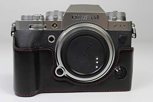 X-T4 Case, Zakao PU Leather Half Bottom Opening Version Holster Camera Case With Hand Strap Protective Cover Bag Case for Fujifilm Fuji X-T4 XT4 (Black)