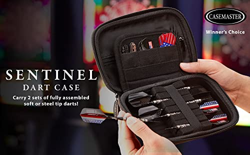 Casemaster Sentinel 6 Dart Case, Holds Extra Accessories, Tips, Shafts And Flights, Compatible With Steel Tip And Soft Tip Darts, Impact & Water Resistant Tactech Shell, Black Zipper #TOP2