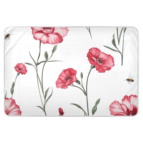 Retro Red Flowers Extra Large Resuable Potty Training Pad Waterproof Washable Pads for Bed Leakproof Quick Drying Cradle Mattress for Baby Toddler Children 52