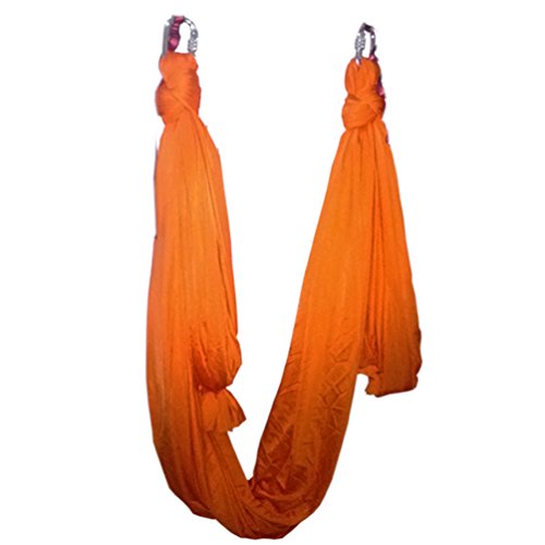 Omitree Deluxe 5.5 Yards Elastic Decompression Inversion Therapy Yoga Swing Aerial Yoga Hammock Flying Yoga Strap 2000 Lb- Orange