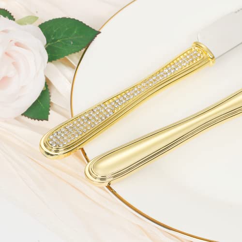 Wedding Cake Knife And Server Set, Personalized Cake Cutting Set, Engraved Elegant Cake Cutters With Sparkling Diamonds, Custom Pie Spatula And Cake Knife, Birthday Bridal Quinceañera Gift (Gold 4) #TOP5