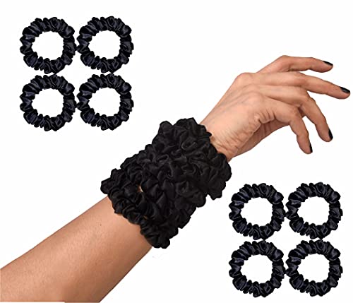 Lot de 8 grands chouchous en satin de soie doux élastique doux pour queue de cheval pour femmes et filles (noir maigre) Cover