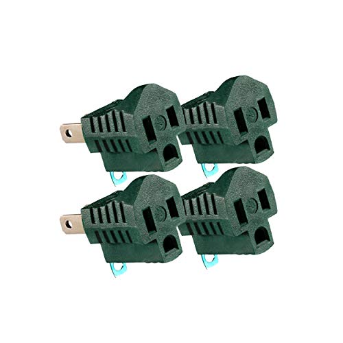 Maximm 2-Prong to 3-Prong Outlet Adapter, 4-Pack Green, ETL Listed