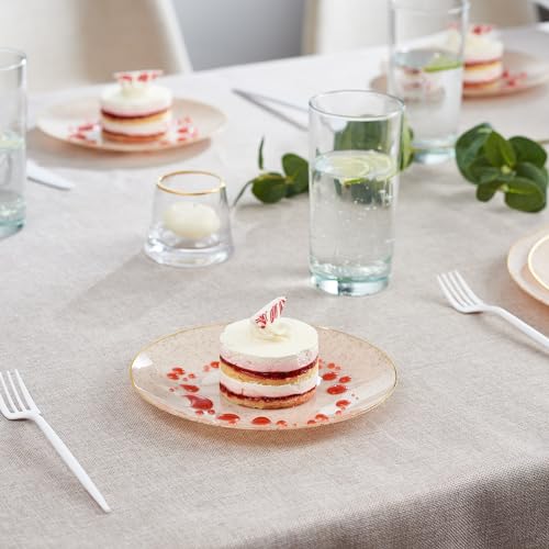 PLASTICPRO 128 Pack Elegant Disposable Plastic Plates Combo Set Bulk Pack Includes 64 Dinner Plates and 64 Salad Plates Heavy Duty Fancy Party Plates Pink Granite Plates with Gold rim by PLASTICPRO - Image 5