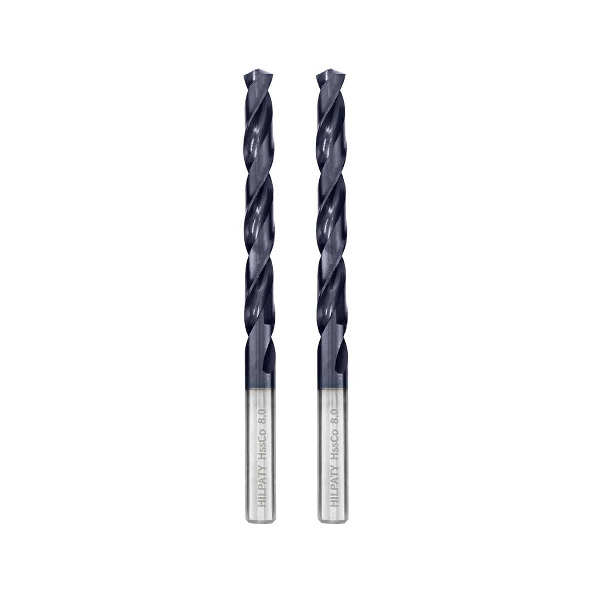 Hilpaty Cobalt Drill Bits 8.0mm x 2pcs M35 HSS Drill Bit for Metal, AlTiN Coating, Standard DIN 338 (8.0mm x 117mm x 2pcs)