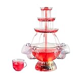 RODIETO Red Wine Party Fountain, 3 Tier Plastic Party Fountain with 5 Reusable Cups and LED Lighted Base, Vintage Party Fountain, Tabletop Nostalgia Fountains for Party, Wedding, Bar