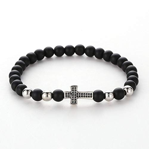 ZJZ Armband Steinarmband für Frauen, 7 Chakra Naturstein Perlen Armband Elastizität Silber Kreuz Armband Mode Boho Yoga Dame Schmuck Geschenk für Freundin Mutter Cover