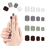 96Pcs Colorful Short Nails Full Cover Matte False Gel Nails Art Tips Sets(Black Brown Mint Green)