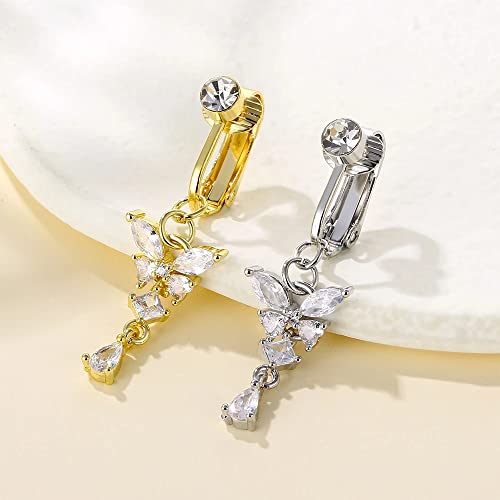 QWALIT Fake Belly Ring Fake Belly Piercing Fake Belly Button Ring Fake Belly Button Piercing Clip on Belly Button Rings Butterfly Heart Silver Gold4