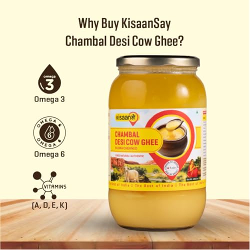 Image of Kisaansay Chambal Desi Cow Ghee 1L | 100% Pure Desi Cow Ghee | Traditionally Bilona Churned | Promotes Gut & Heart Health | Immunity Booster | Rich in Nutrients | Vedic Method | Authentic Ghee (1L)