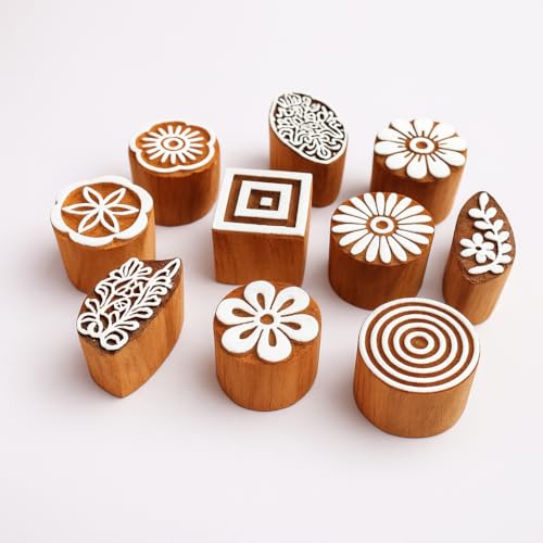 Image of RENIQ Wooden Printing Block for Fabric & DIY Craft | Handcrafted Indian Design Stamp for Textile, Pottery, Mehndi & Home Decor (Multicolor25)