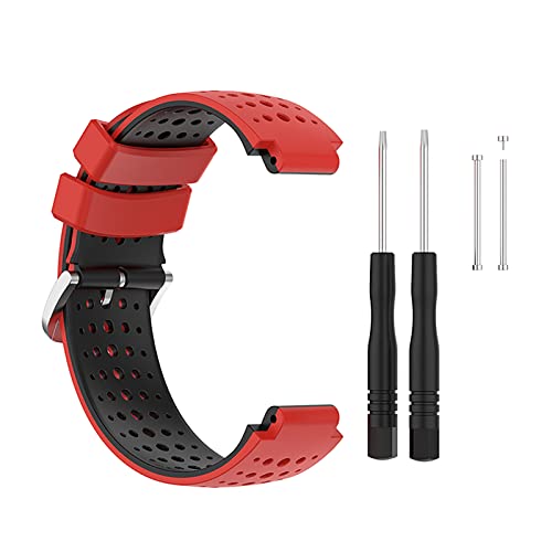 MODJUEGO Silicone Watch Band Strap Bracelet Belt With Tools for Garmin Forerunner 220 230 235 620 630 735 Watch Wristwatch Band Strap (Red+Black)