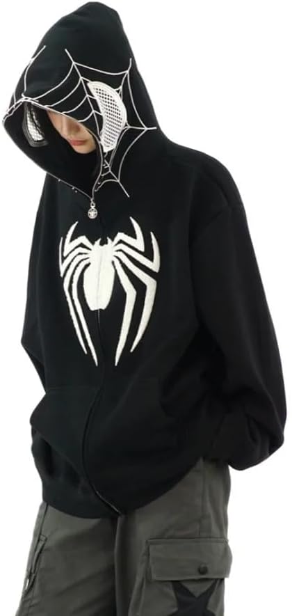 Y2K Hip Hop Spider Hoodie for Women Men Graphic Full Zip up Hoodies Oversized Kawaii Hoodies Spider Jacket - Image 2