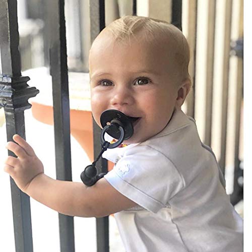 Image of Ali+Oli Silicone Pacifier Clip for Baby (Black) 100% Food-Grade BPA Free Newborn Pacifier Holder Infant Binky Clip for Baby Boy or Girl | Food-grade material, Keeps soothers within reach, Secure attachment, Lightweight, Everyday use, Easy cleaning